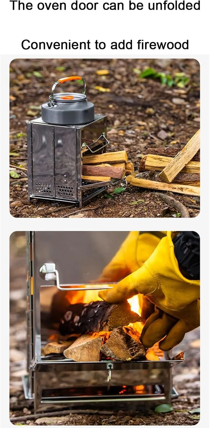 Outdoor wood stove, portable folding camping wood stove, barbecue grill stove, 7.9inx7.9inx10.6in, Silver, 1261354