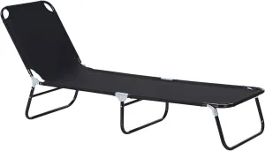 Outsunny Folding Chaise Lounge Pool Chairs, Outdoor Sun Tanning Chairs with 5-Level Reclining Back, Steel Frame for Beach, Yard, Patio, Black