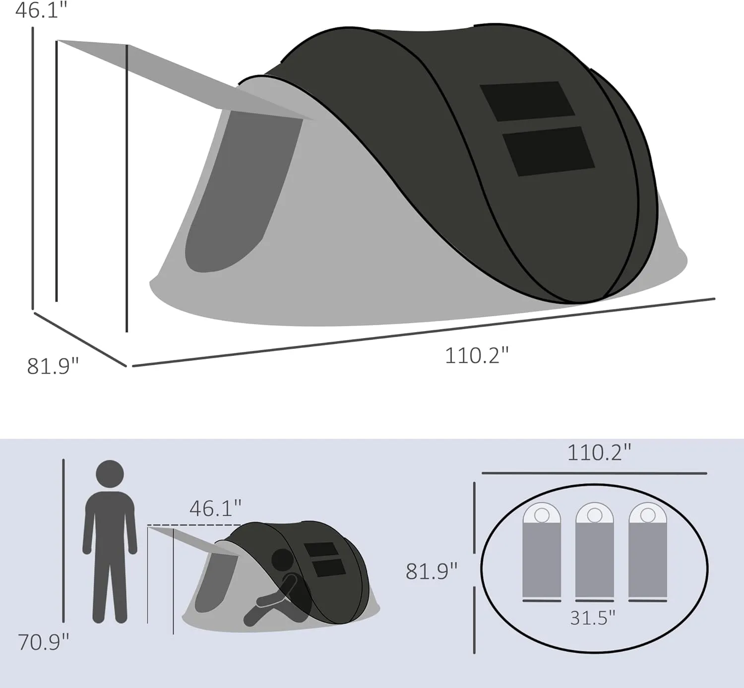 Outsunny Large Camping Tent with 10 Person Floorspace, Rain Cover & Breathable Mesh Roof, Cabin Tent 8 Person Size, Big Family Tent Camping Accessory