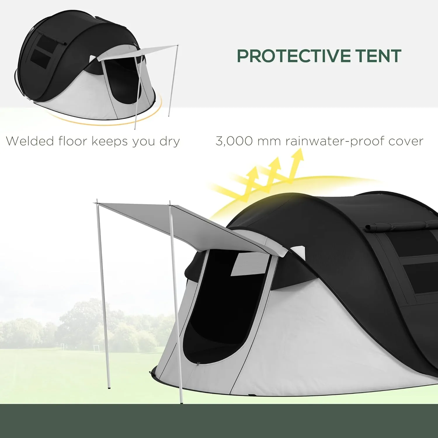 Outsunny Large Camping Tent with 10 Person Floorspace, Rain Cover & Breathable Mesh Roof, Cabin Tent 8 Person Size, Big Family Tent Camping Accessory