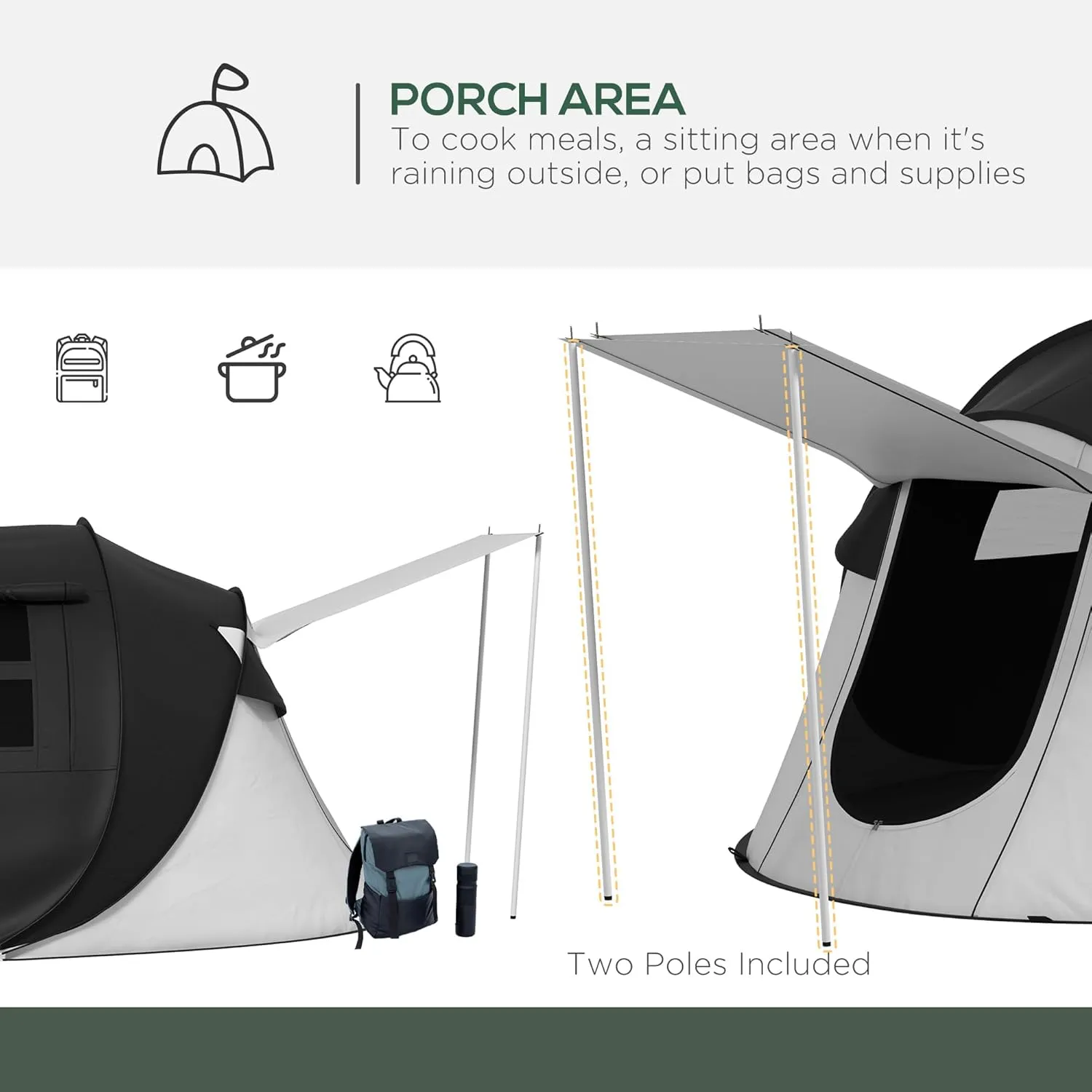 Outsunny Large Camping Tent with 10 Person Floorspace, Rain Cover & Breathable Mesh Roof, Cabin Tent 8 Person Size, Big Family Tent Camping Accessory