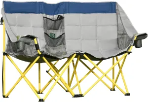Outsunny Loveseat Style Camping Chair, Oversized Folding Lawn Chair with Carry Bag & Cup Holders, for Outdoor, Beach, Picnic, Hiking, Travel, Navy Blue & Gray