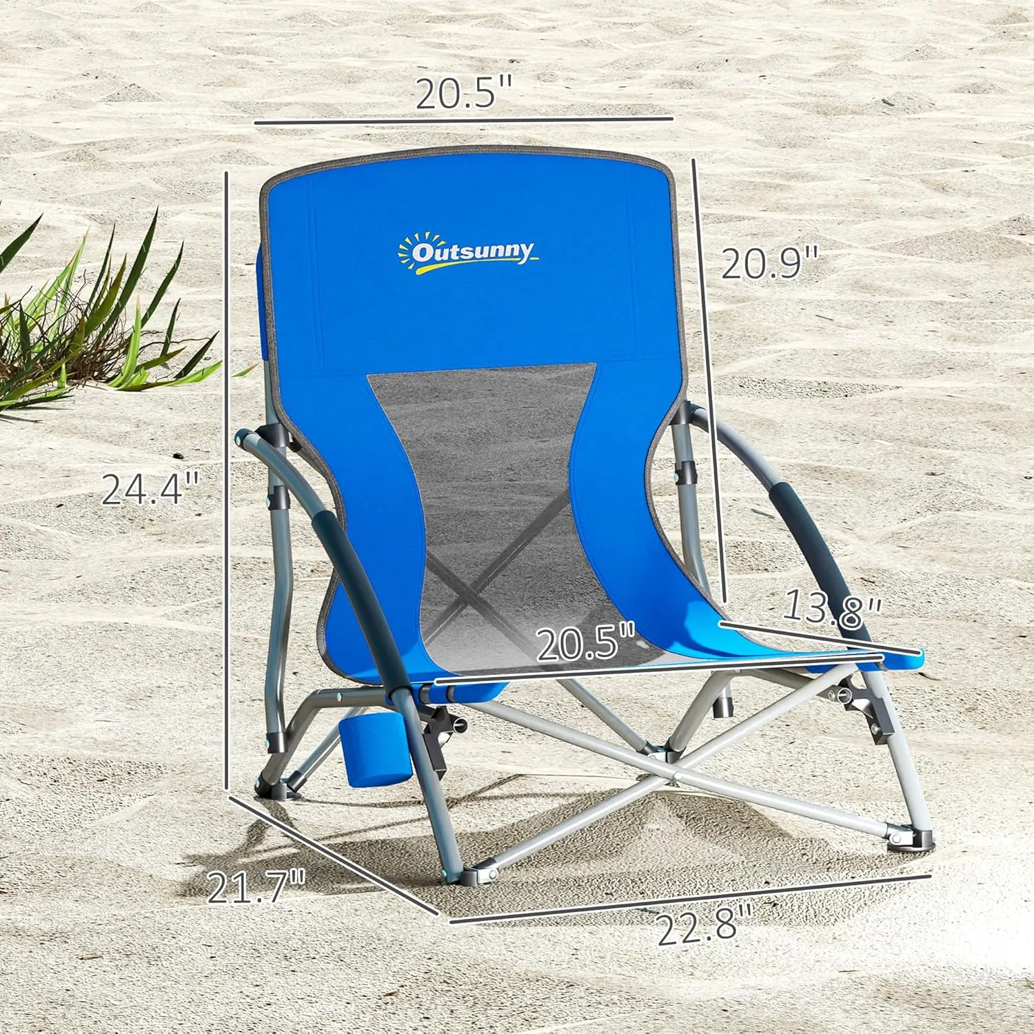 Outsunny Set of 2 Backpack Beach Chair, Folding Beach Chairs with Mesh Back, Carry Bag and Cup Holder, Lightweight and Portable for Outdoor Camping Lawn Sports Picnic, Dark Blue
