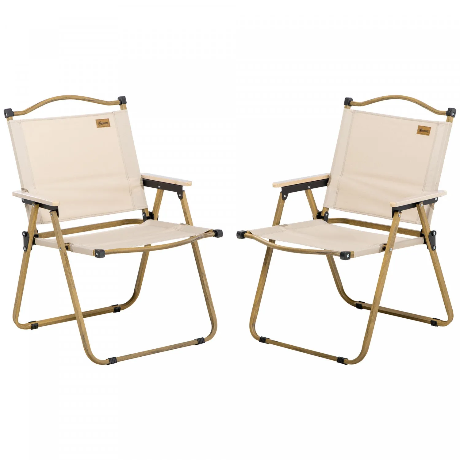 Outsunny Set Of 2 Folding Camping Chair, Portable Armchairs, Khaki