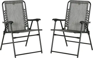 Outsunny Set of 2 Patio Folding Chairs, Outdoor Bungee Sling Chairs w/Armrests, Portable Lawn Chairs for Camping, Garden, Pool, Beach, Backyard, Gray