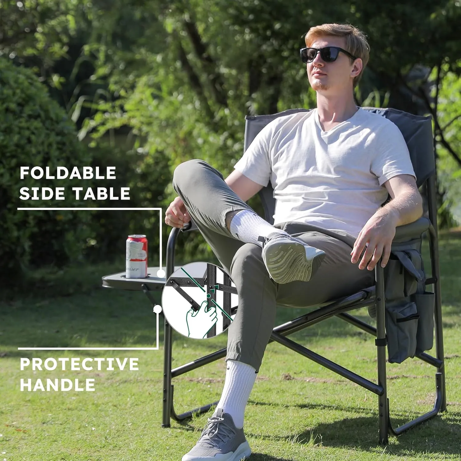 Oversized Directors Camping Chair Set of 2 Support 600 LBS, Heavy Duty Folding Outdoor Chairs with Detachable Side Pocket and Adjustable Side Table for Outside Beach,Lawn,Fishing (Blue)
