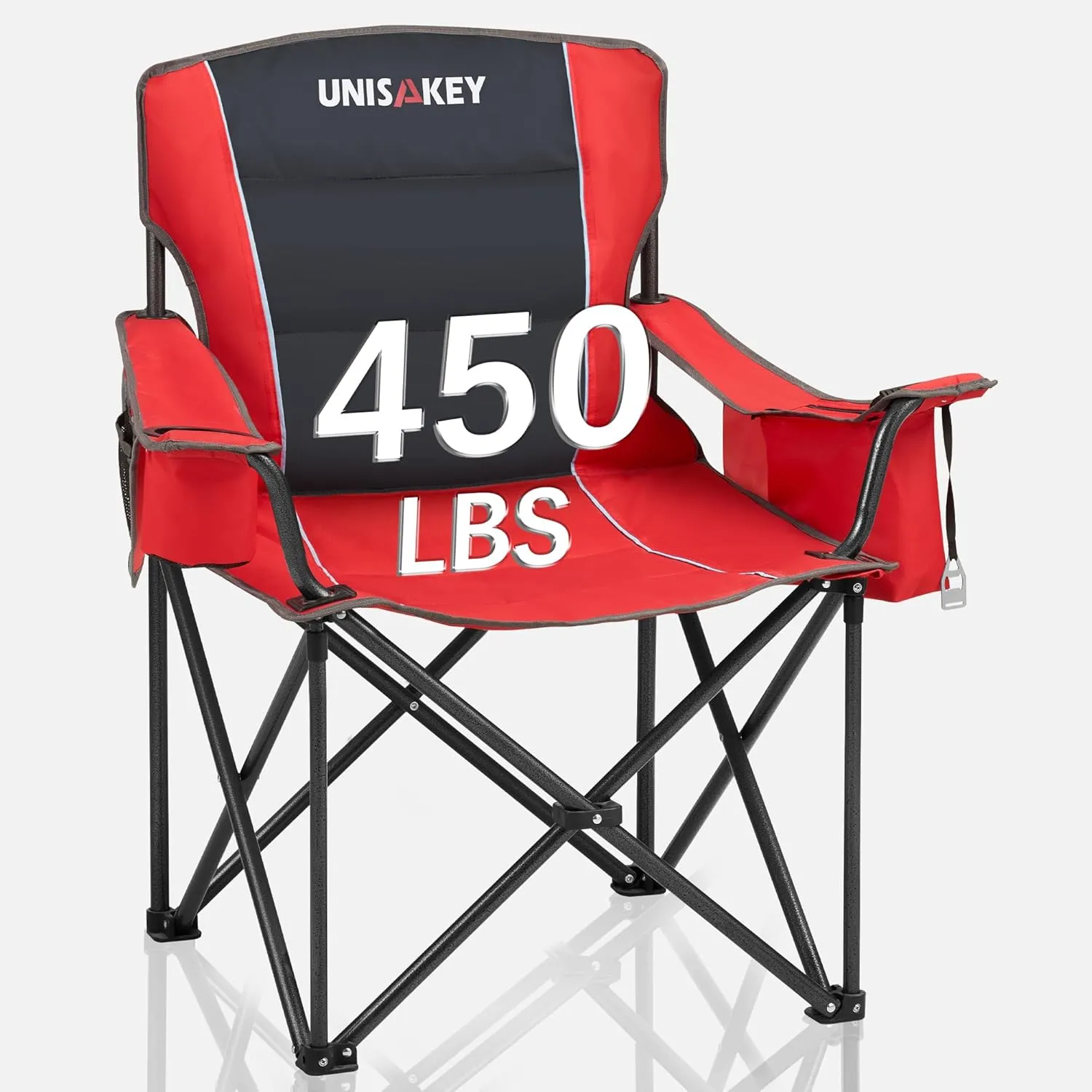 Oversized Folding Camping Chair with Cooler Bag & Cup Holder - 450lbs Capacity, 600D Oxford Fabric, Portable Rocking Chair for Fishing, Camping, Beach, Garden, Red