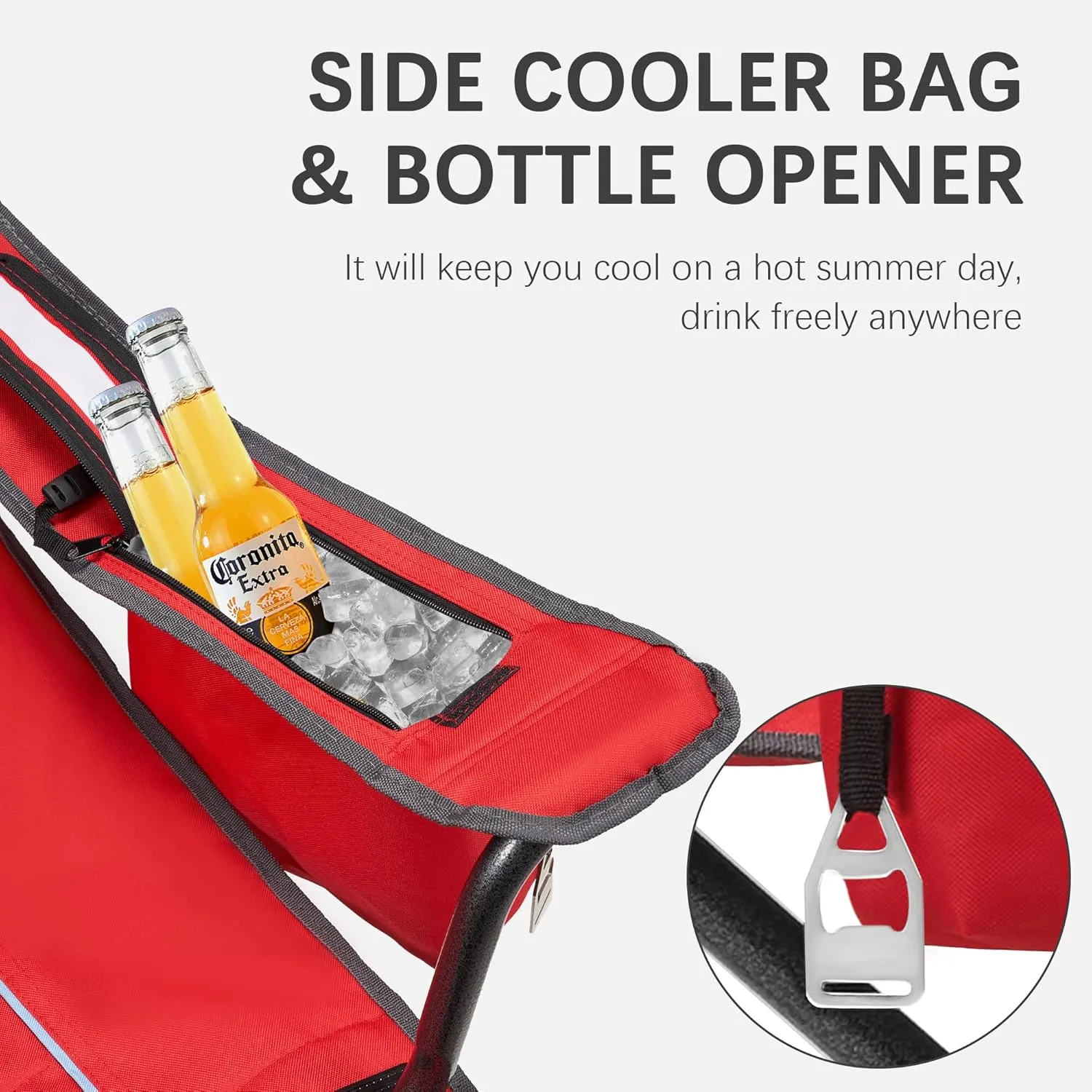 Oversized Folding Camping Chair with Cooler Bag & Cup Holder - 450lbs Capacity, 600D Oxford Fabric, Portable Rocking Chair for Fishing, Camping, Beach, Garden, Red