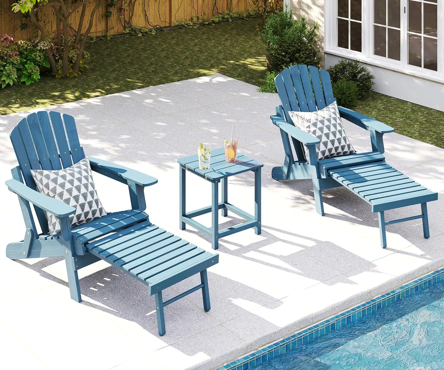 Oversized Wooden Folding Adirondack Chair with Ottoman, Pre-Assembled Backrest and Seat Board, Lounge Chair for Outdoor Patio Garden Lawn Backyard Firepit Deck Pool Beach