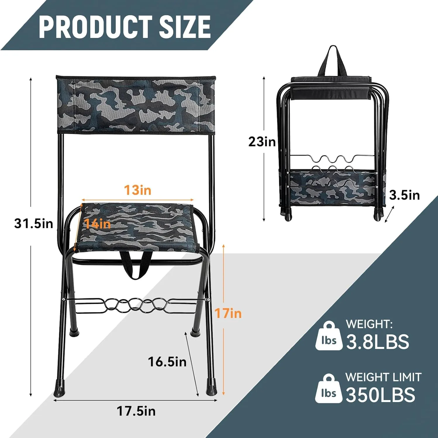 Padded Folding Fishing Chair with Rod Holder for Adults Upgraded Seat Size Outdoor Hunting Picnic Travel Camping Chairs Foldable Portable Ice Fishing Stool for Lawn Patio Garden Beach Hiking