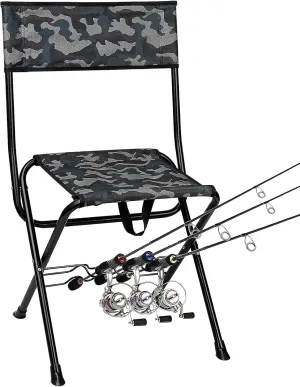 Padded Folding Fishing Chair with Rod Holder for Adults Upgraded Seat Size Outdoor Hunting Picnic Travel Camping Chairs Foldable Portable Ice Fishing Stool for Lawn Patio Garden Beach Hiking