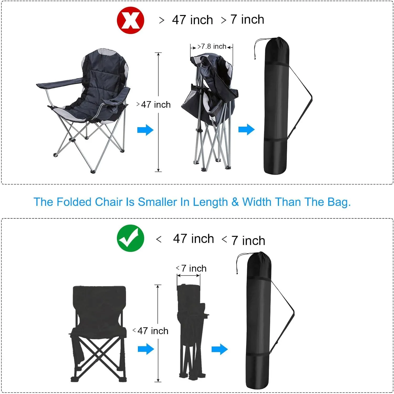 PATIKIL 46 Inch Camp Chair Replacement Bag, 2 Pack 210D Oxford Folding Chair Bag with Shoulder Strap Storage Tent Bag for Outdoor Camping Travel, Black