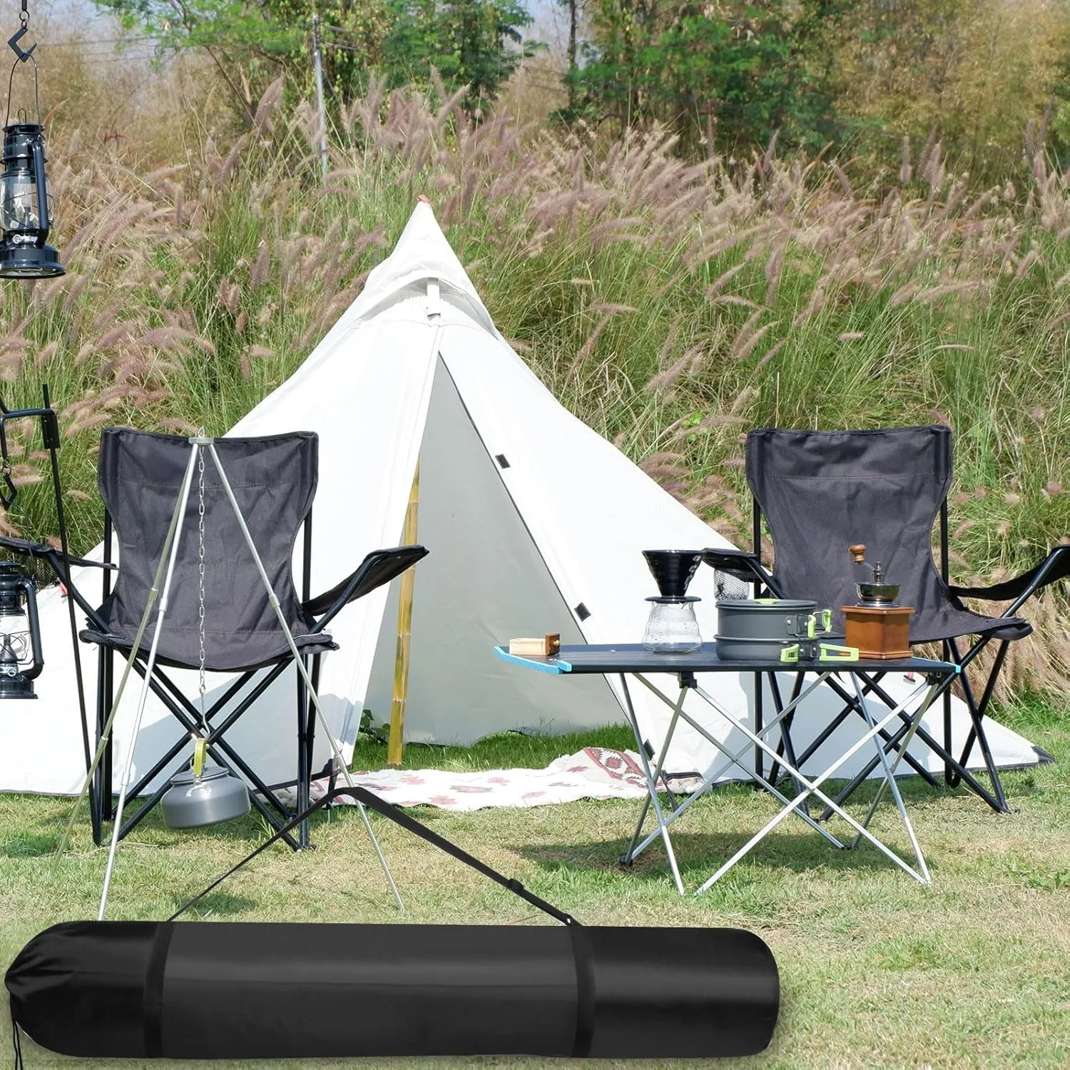 PATIKIL 46 Inch Camp Chair Replacement Bag, 2 Pack 210D Oxford Folding Chair Bag with Shoulder Strap Storage Tent Bag for Outdoor Camping Travel, Black