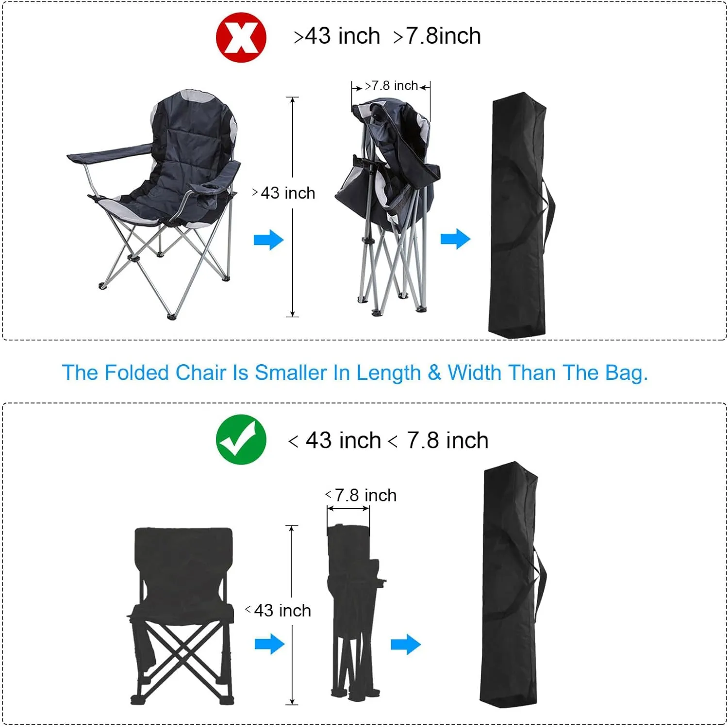 PATIKIL 51 Inch Camp Chair Replacement Bag Nylon Folding Chair Carrying Storage Bag for Beach Chair with Large Zipper Shoulder Strap for Camping Travel, Black