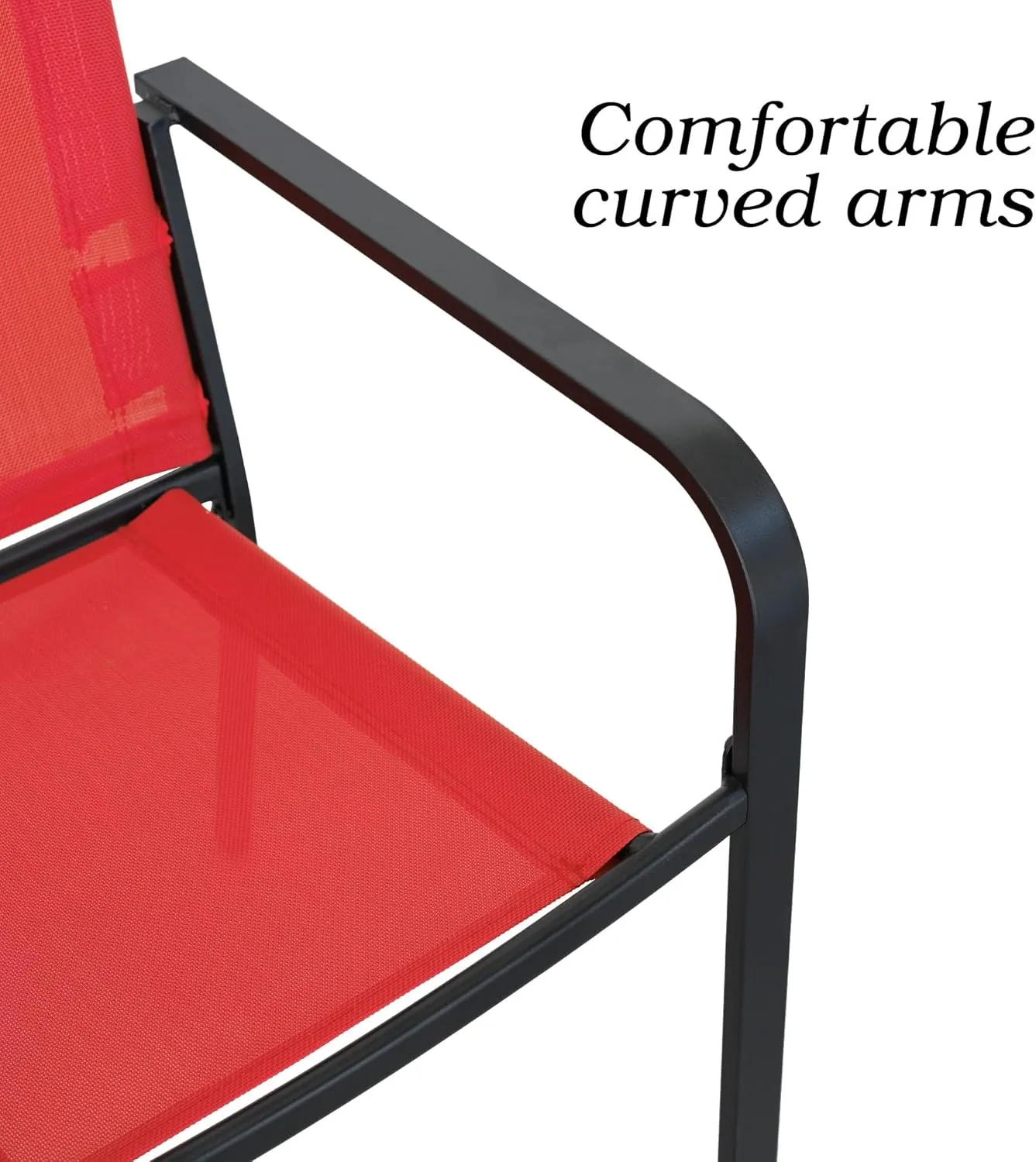 Patio Dining Chairs Set of 6, Outdoor Bistro Stackable Chair with Armrest, Sling Support and Metal Frame - Red