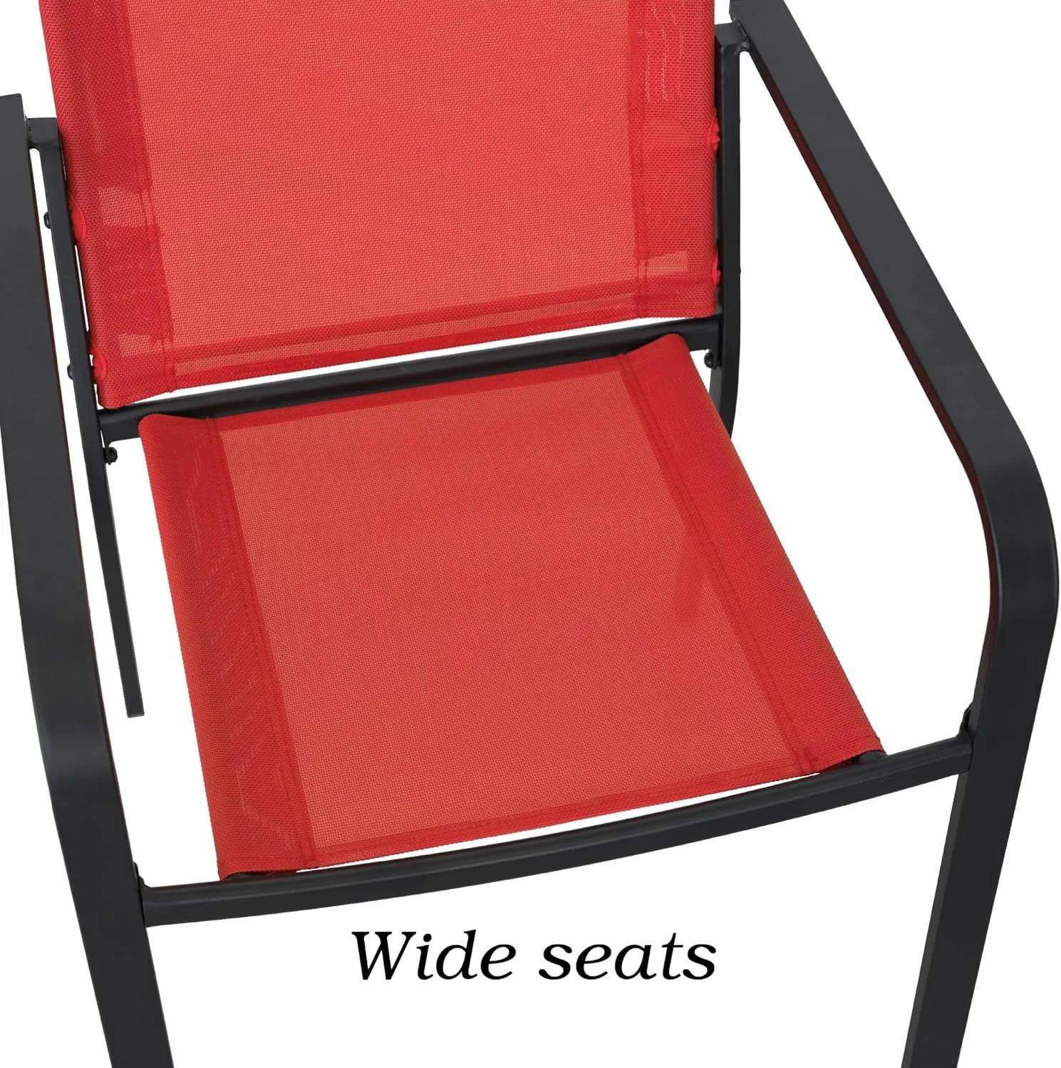 Patio Dining Chairs Set of 6, Outdoor Bistro Stackable Chair with Armrest, Sling Support and Metal Frame - Red
