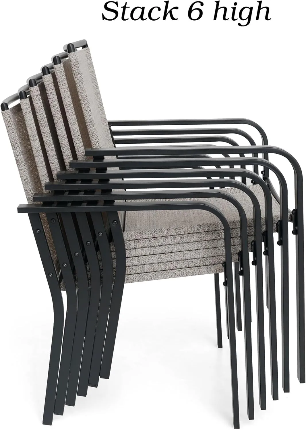 Patio Dining Chairs Set of 6, Outdoor Bistro Stackable Chair with Armrest, Sling Support and Metal Frame - Red