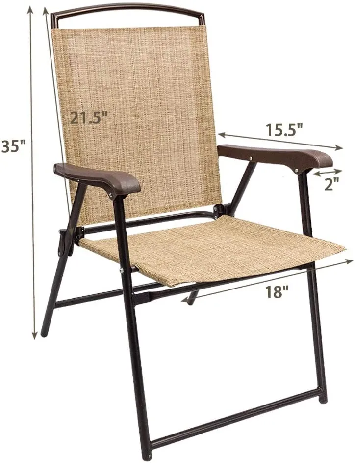 Patio Folding Chair Deck Sling Back Chair Camping Garden Pool Beach Using Chairs Space Saving Set of 2 (Beige)