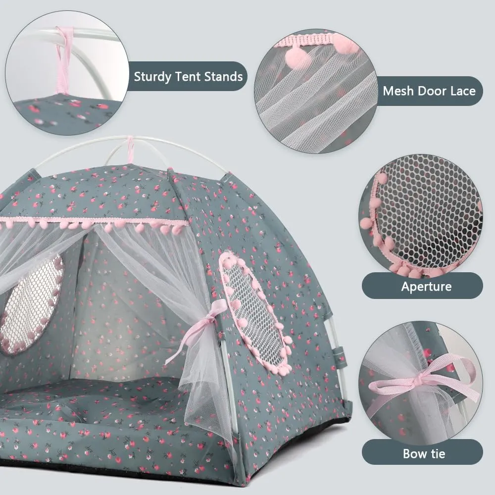 pawstrip Dog Tent Indoor Cat House Pink Puppy Bed Portable Pet Teepe Princess Dog Camping Tent Outdoor Kitten Houses Cute Bunny Nest Girl Kitty Cave