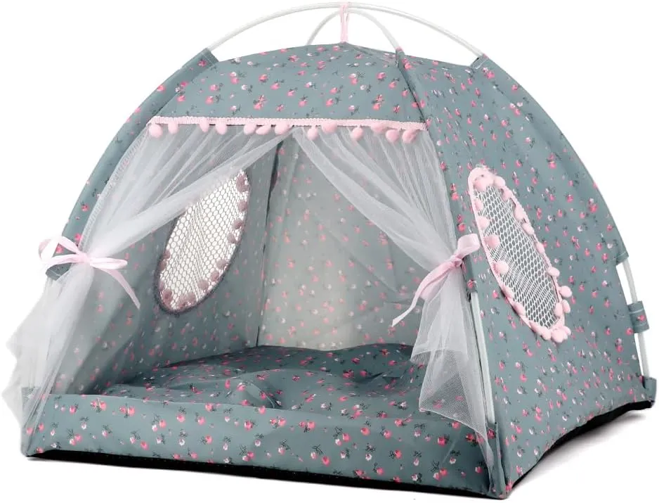 pawstrip Dog Tent Indoor Cat House Pink Puppy Bed Portable Pet Teepe Princess Dog Camping Tent Outdoor Kitten Houses Cute Bunny Nest Girl Kitty Cave