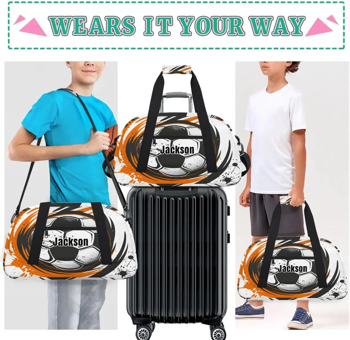 Personalized Duffel Bags for Kids Gym Bag with Name Small Dance Bag for Girls Luggage Bags for Boys Soccer Fire