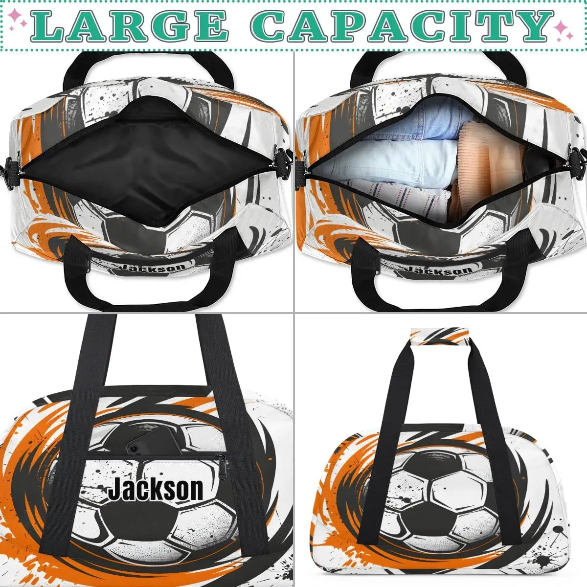 Personalized Duffel Bags for Kids Gym Bag with Name Small Dance Bag for Girls Luggage Bags for Boys Soccer Fire