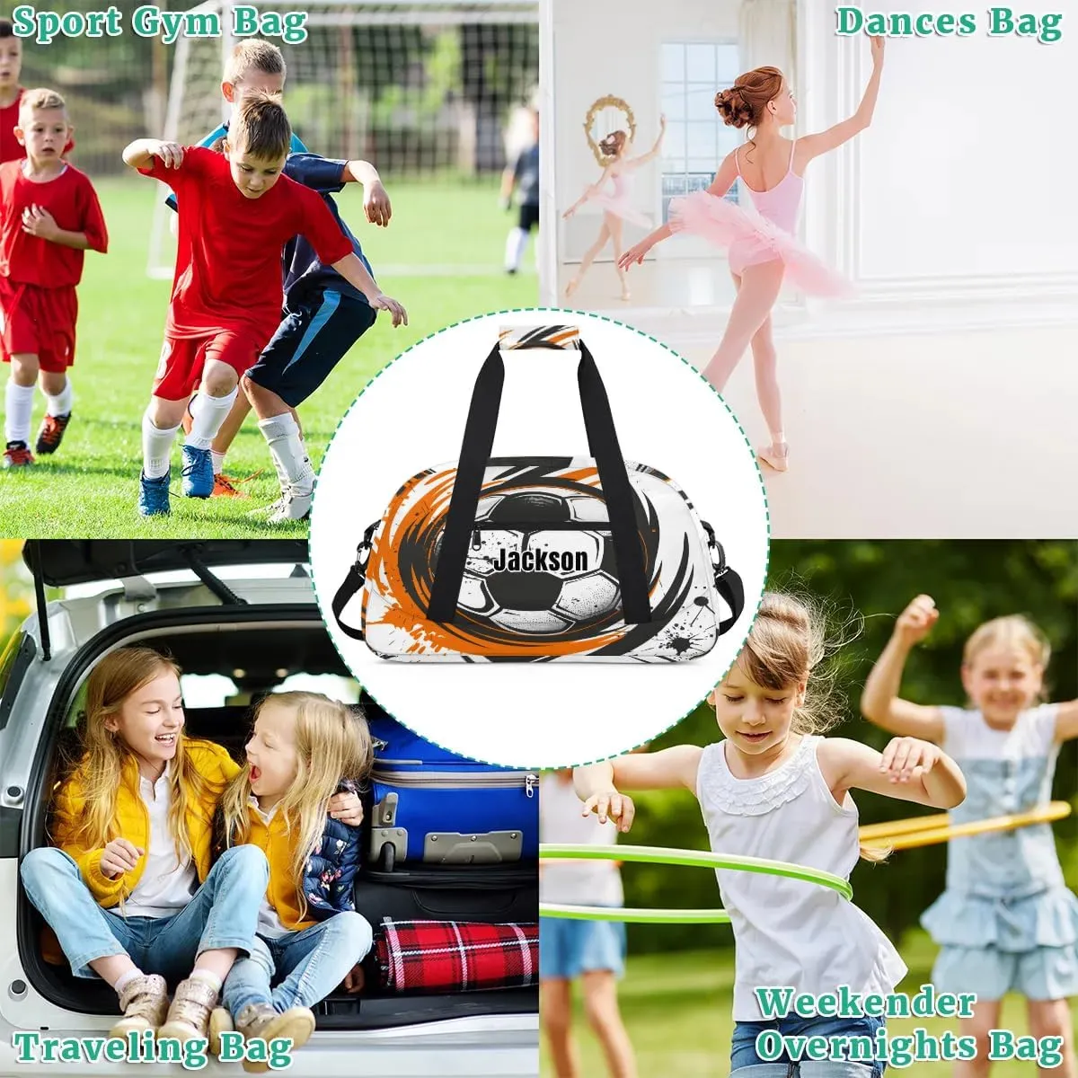 Personalized Duffel Bags for Kids Gym Bag with Name Small Dance Bag for Girls Luggage Bags for Boys Soccer Fire