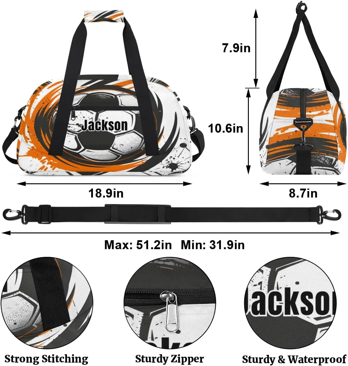 Personalized Duffel Bags for Kids Gym Bag with Name Small Dance Bag for Girls Luggage Bags for Boys Soccer Fire