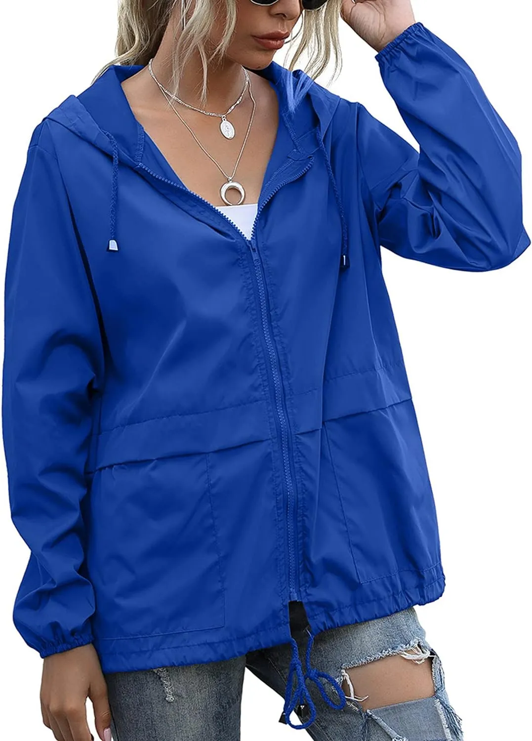 PESION Women's Waterproof Raincoat Lightweight Rain Jacket Hooded Windbreaker with Pocket for Outdoor