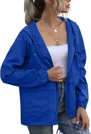 PESION Women's Waterproof Raincoat Lightweight Rain Jacket Hooded Windbreaker with Pocket for Outdoor
