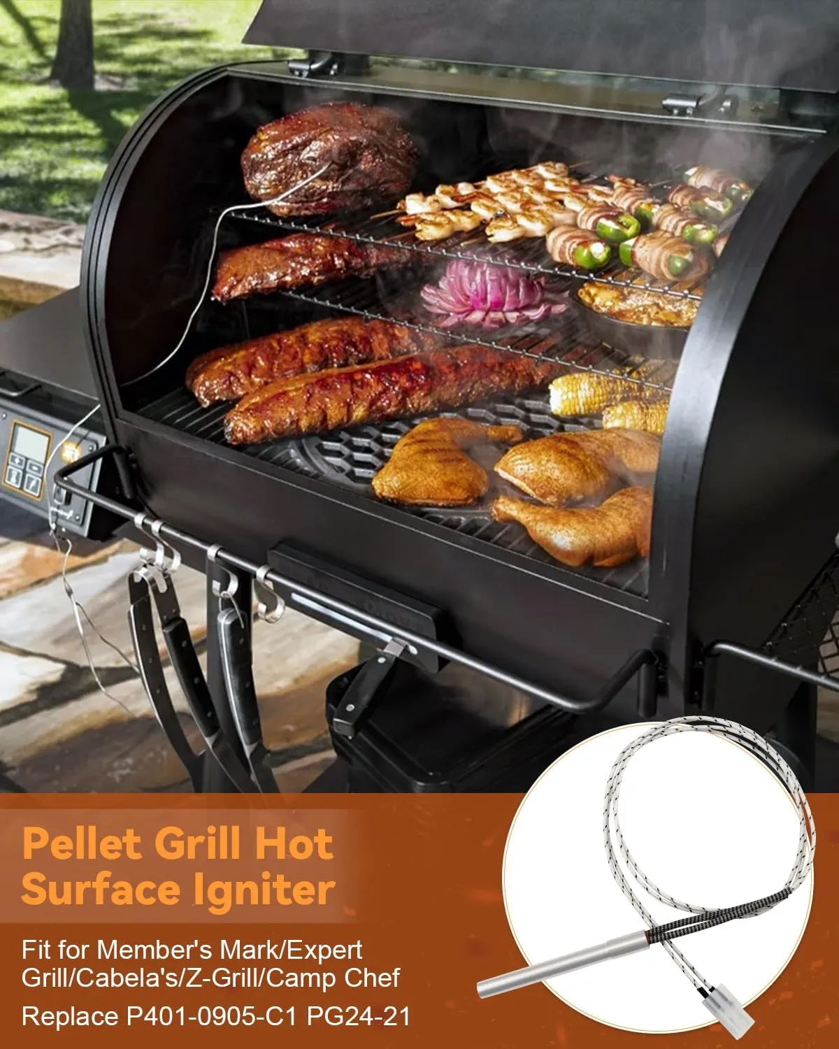PG24-21 Pellet Grill Igniter, Fit for Member's Mark/Expert Grill/Cabela's/Z-Grill/Camp Chef, Replace P401-0905-C1