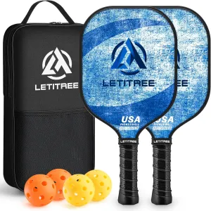 Pickleball Paddles Set of 2, USAPA Approved Pickleball Sets with 4 Pickleball Balls and Pickleball Carry Bag, Fiberglass Pickleball Paddles Rackets Set Gifts for Beginners&Pros