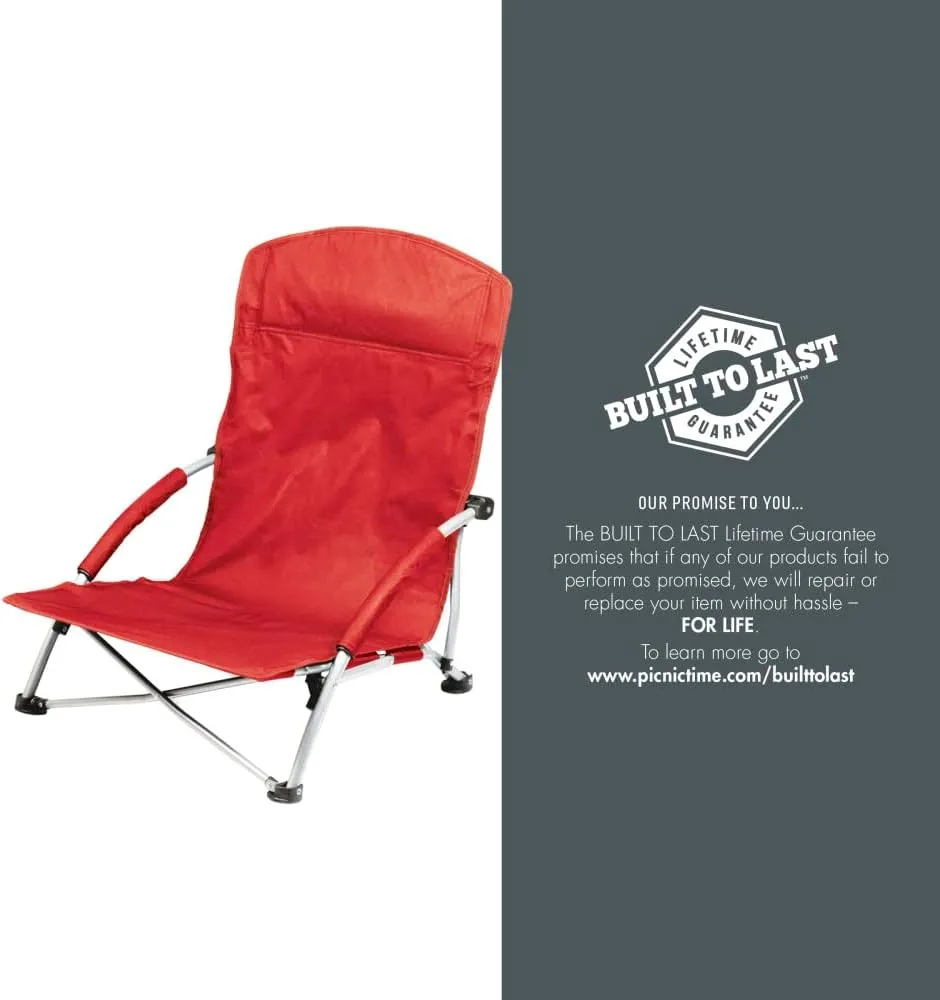 PICNIC TIME NCAA Tranquility Beach Chair with Carry Bag - Low Beach Chair for Adults - Low Lawn Chair