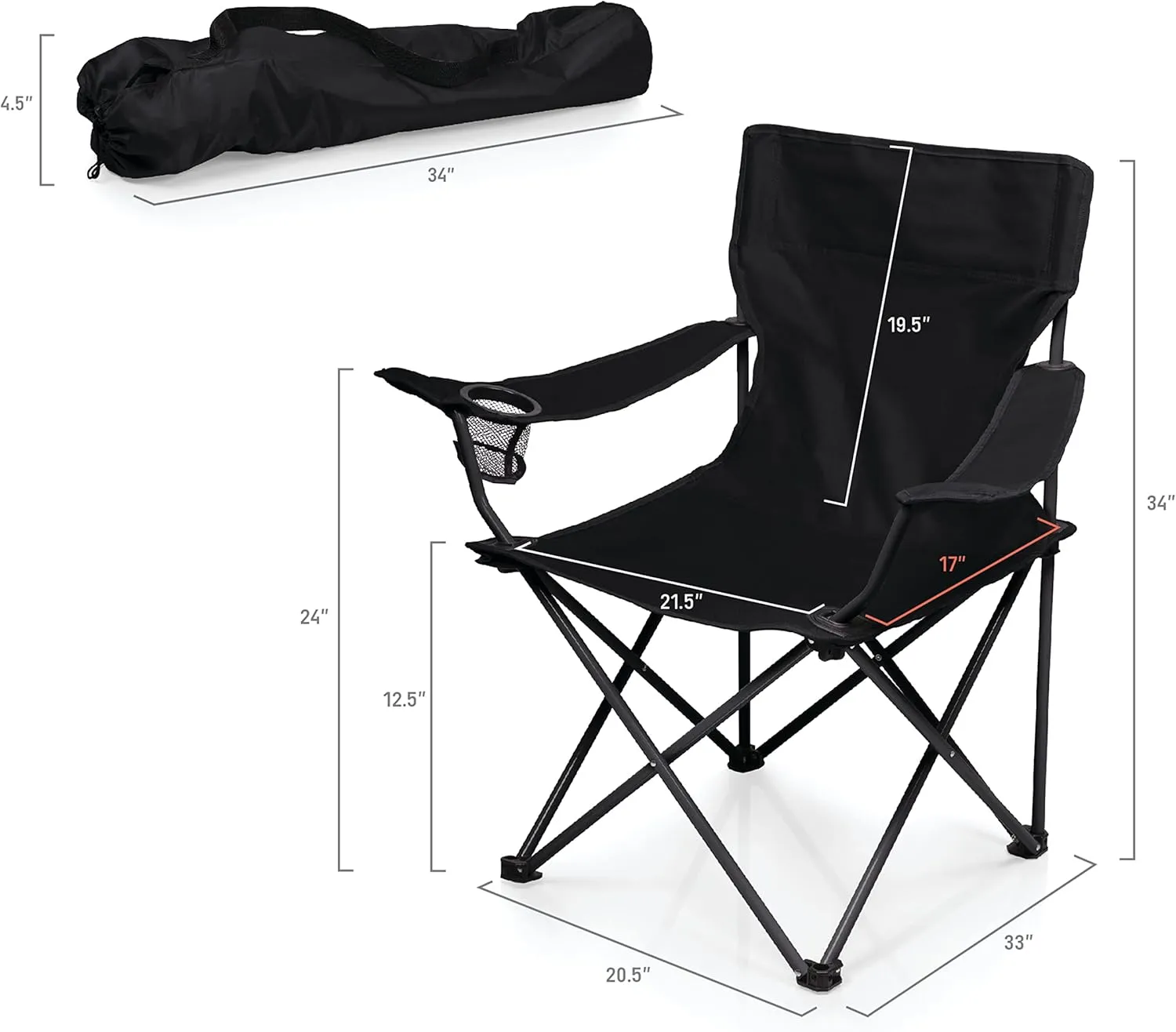 PICNIC TIME NHL Boston Bruins PTZ Portable Folding Camp Chair, (Black)