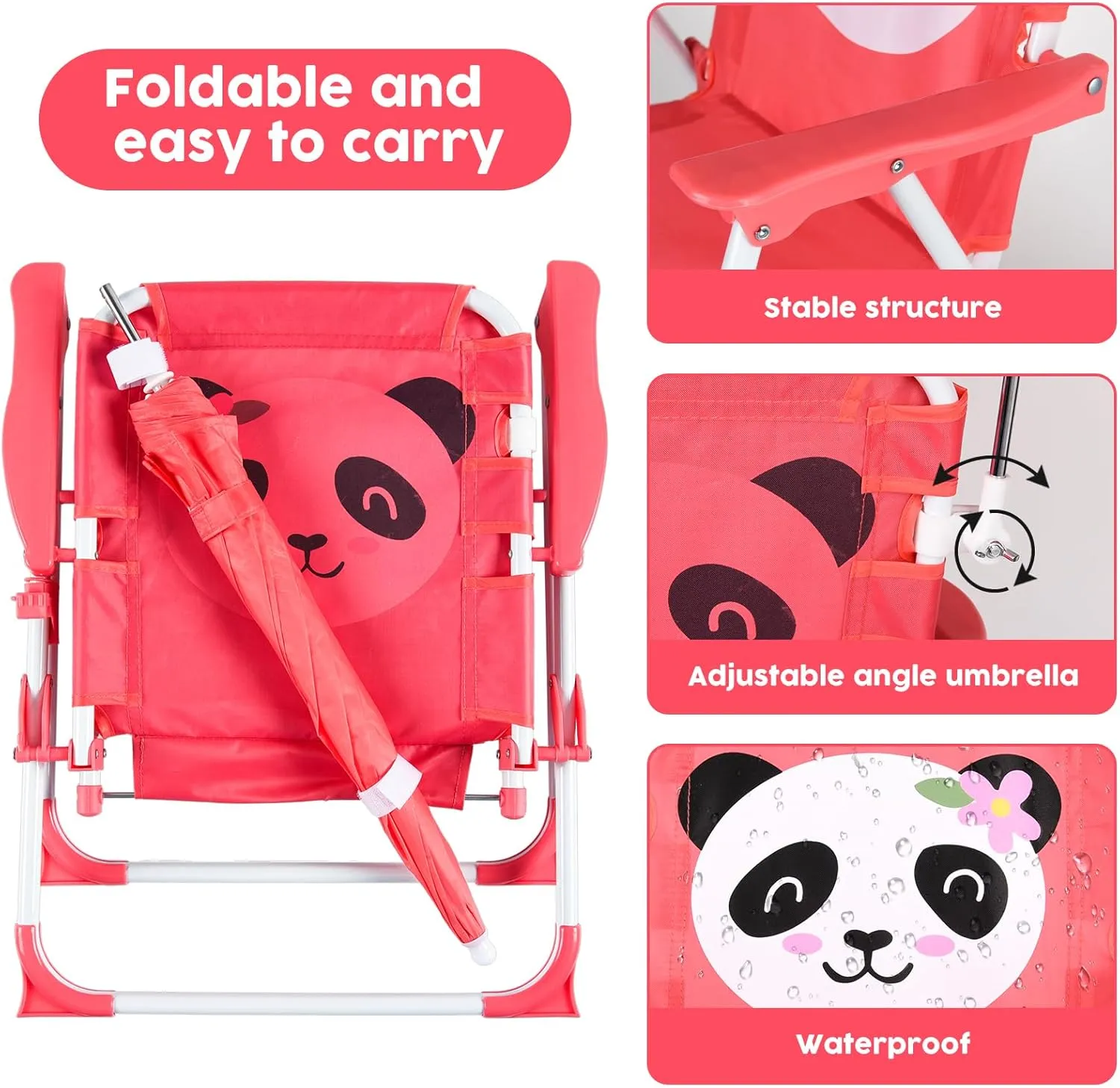PLULON Kids Beach Chair with Umbrella - Folding Lawn & Camping Chair with Summer Shade for Beach, Pool, Travel & Outdoor (for 1-5 Years Old)