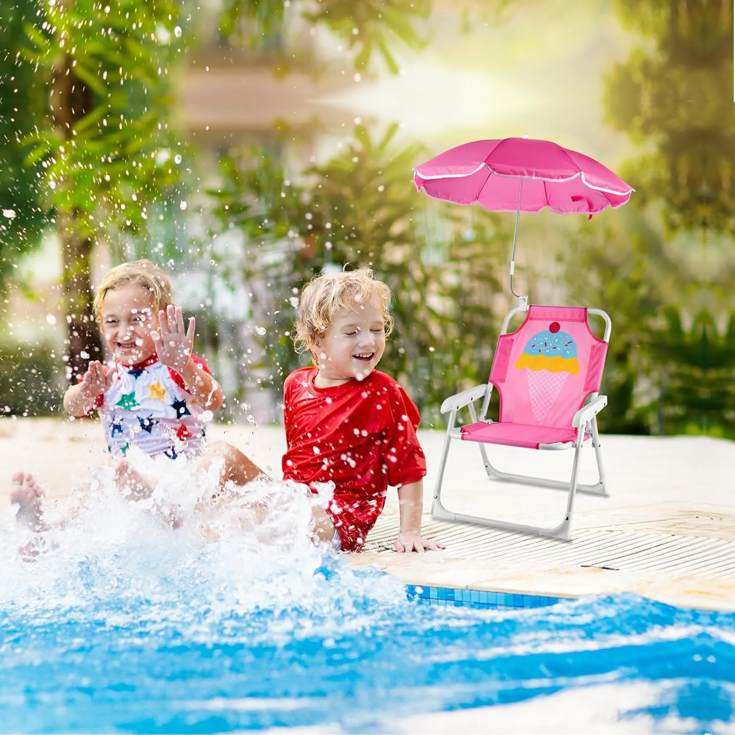 PLULON Kids Beach Chair with Umbrella - Folding Lawn & Camping Chair with Summer Shade for Beach, Pool, Travel & Outdoor (for 1-5 Years Old)
