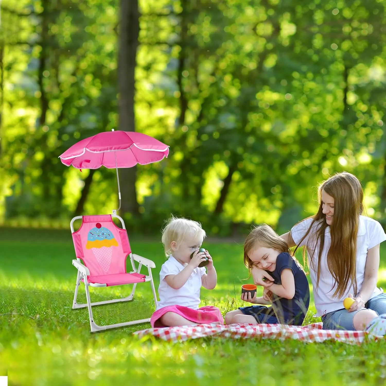 PLULON Kids Beach Chair with Umbrella - Folding Lawn & Camping Chair with Summer Shade for Beach, Pool, Travel & Outdoor (for 1-5 Years Old)