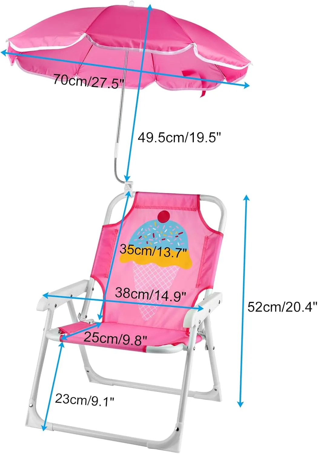 PLULON Kids Beach Chair with Umbrella - Folding Lawn & Camping Chair with Summer Shade for Beach, Pool, Travel & Outdoor (for 1-5 Years Old)