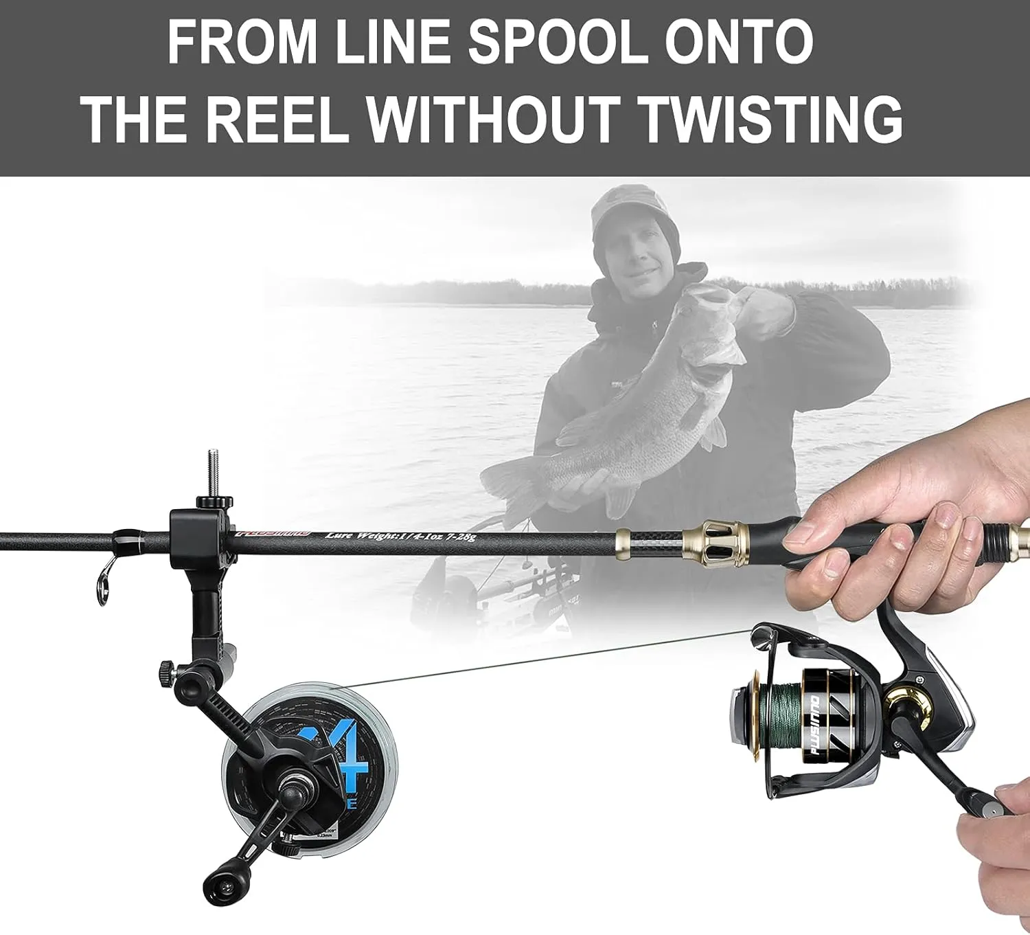PLUSINNO Fishing Line Spooler with Unwinding Function, Versatile Spooling Station for Both Thick & Thin Rods, Works with Spinning & Cast Reels Without Line Twist