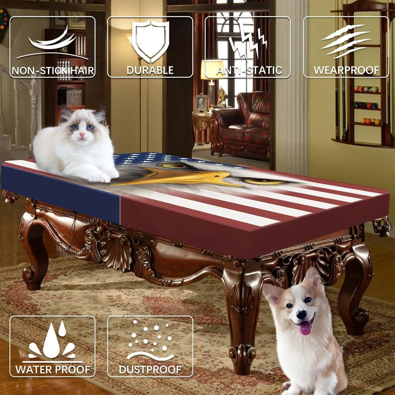 Pool Table Cover, Waterproof & Dustproof Outdoor/Indoor Polyester Taffeta Cloth Table Cover，Billiard Pool Table Cover Scratch-Resistant