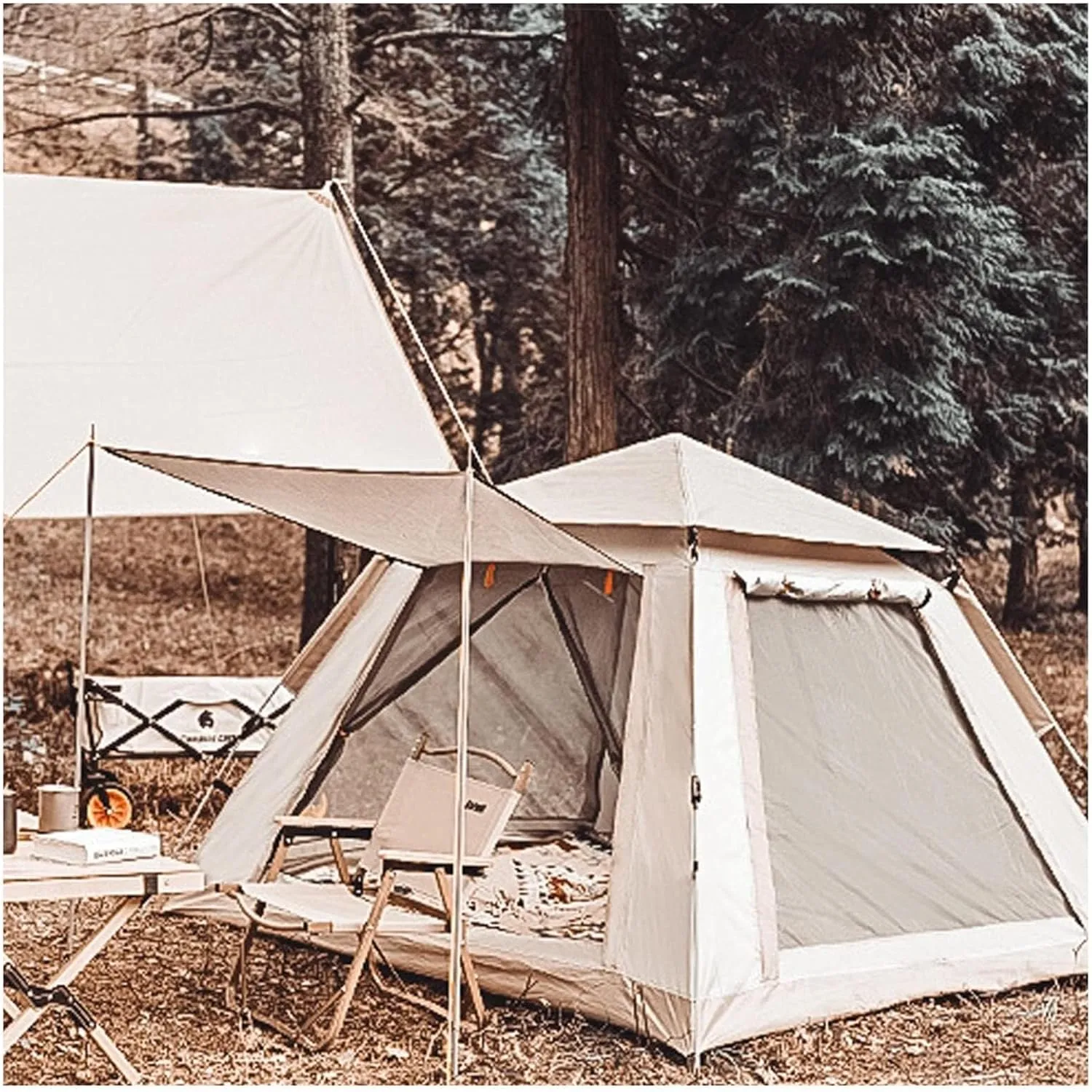 Pop-Up 4-Person Waterproof Tent, 3-Second Setup, Blackout, Practical Stable for Camping, Hiking, Picnic, and Garden Use
