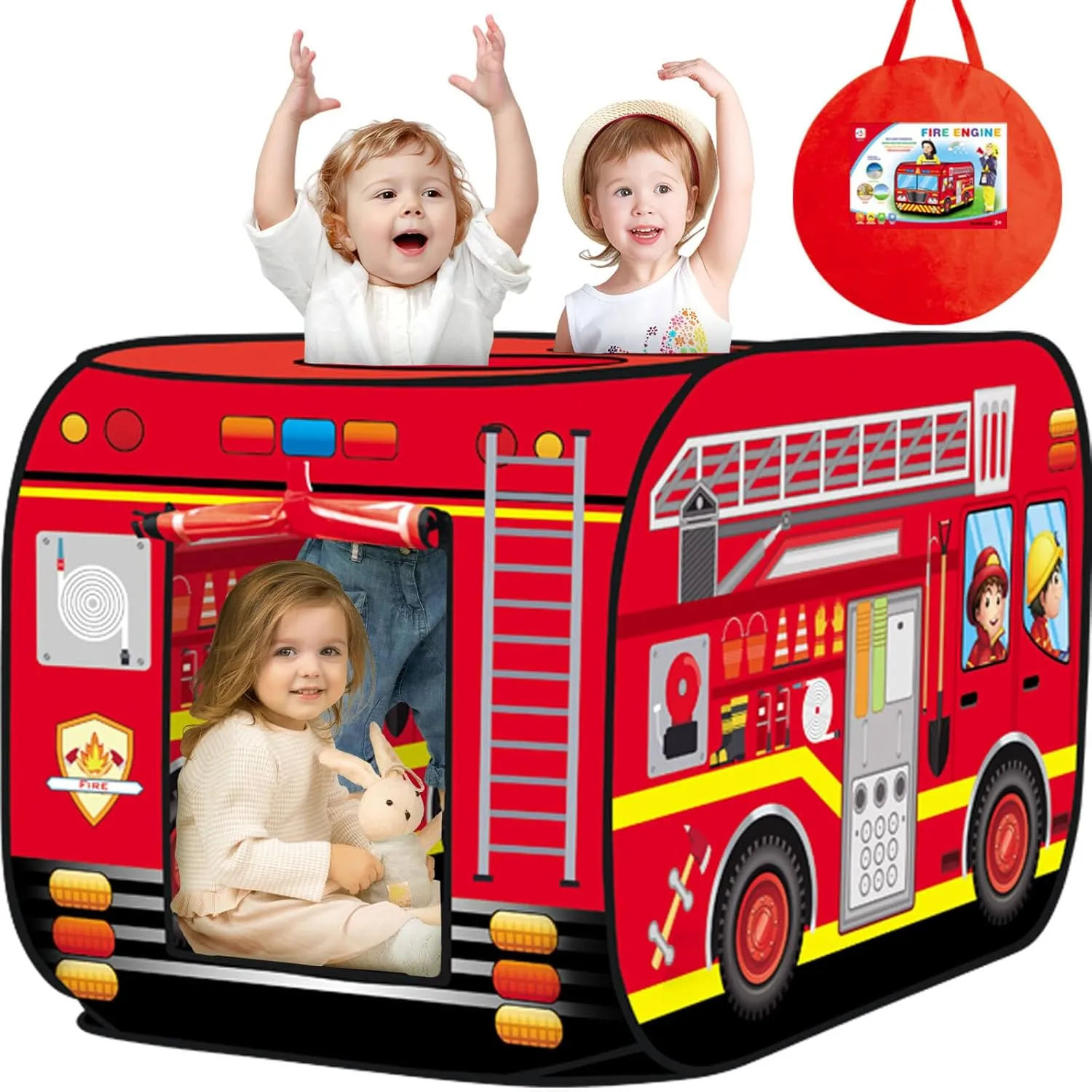Pop up Play Tent for Kids Aged 1-3 Years Old Boys and Girls : Fire Truck Tent Playhouse Toy Play Tents for Toddlers 3-5 Kids Tent Indoor Outdoor Playhouse Toys for 1   Year Old, Fire Truck