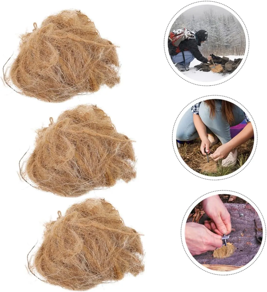 POPETPOP 5sets Natural Jute Fire Starters Convenient Flame Starters for Camping Outdoor Cooking and Survival Essential Tools for Campfires and Conditions 3pcs*5