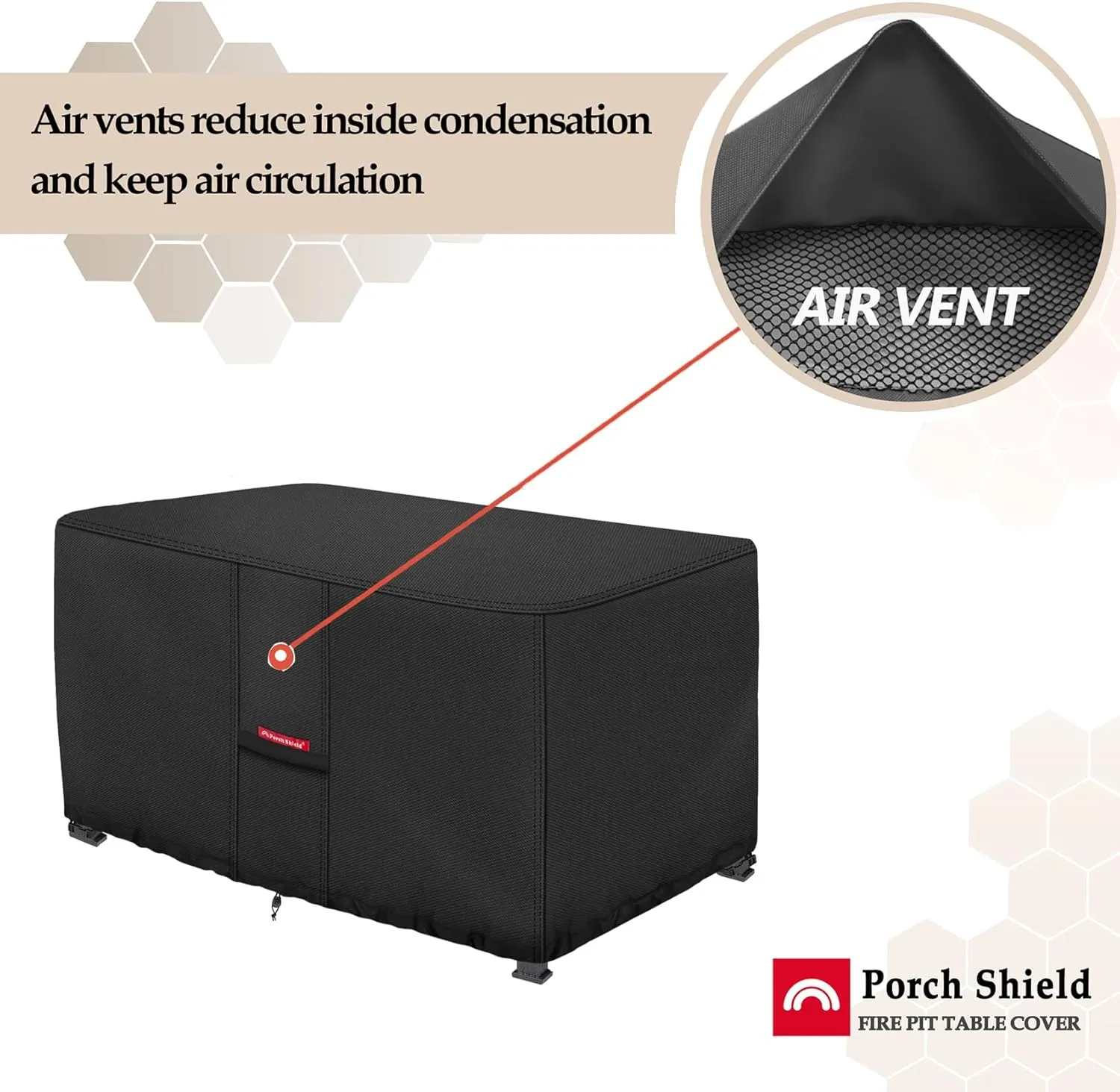 Porch Shield Patio Fire Pit Cover - Waterproof 600D Outdoor Rectangular Fire Table Cover Deck Box Protector - 44 x 26 inch, Black