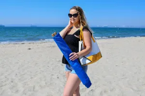 Portable Beach Lounge Chair - Lightweight Beach Lounger - Waterproof and Sand Resistant - Ideal Tanning Mat for Sunbathing - Compact Travel Chair - Easy to Fold and Carry (Blue)