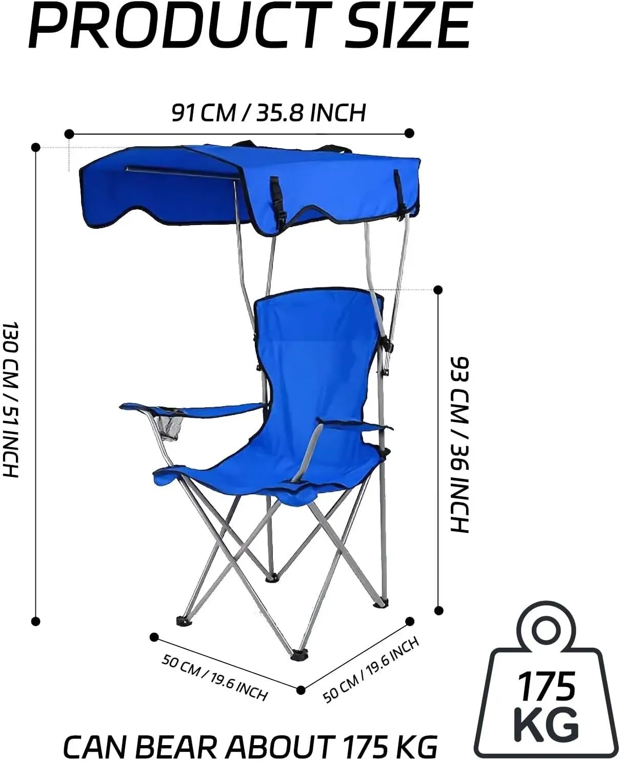 Portable Camping Chair Beach Chair with Shade Canopy, Fold Lightweight Easy to Open and Close Without Installation, Camping Chair with Canopy Folding Camping Recliner for Outdoors