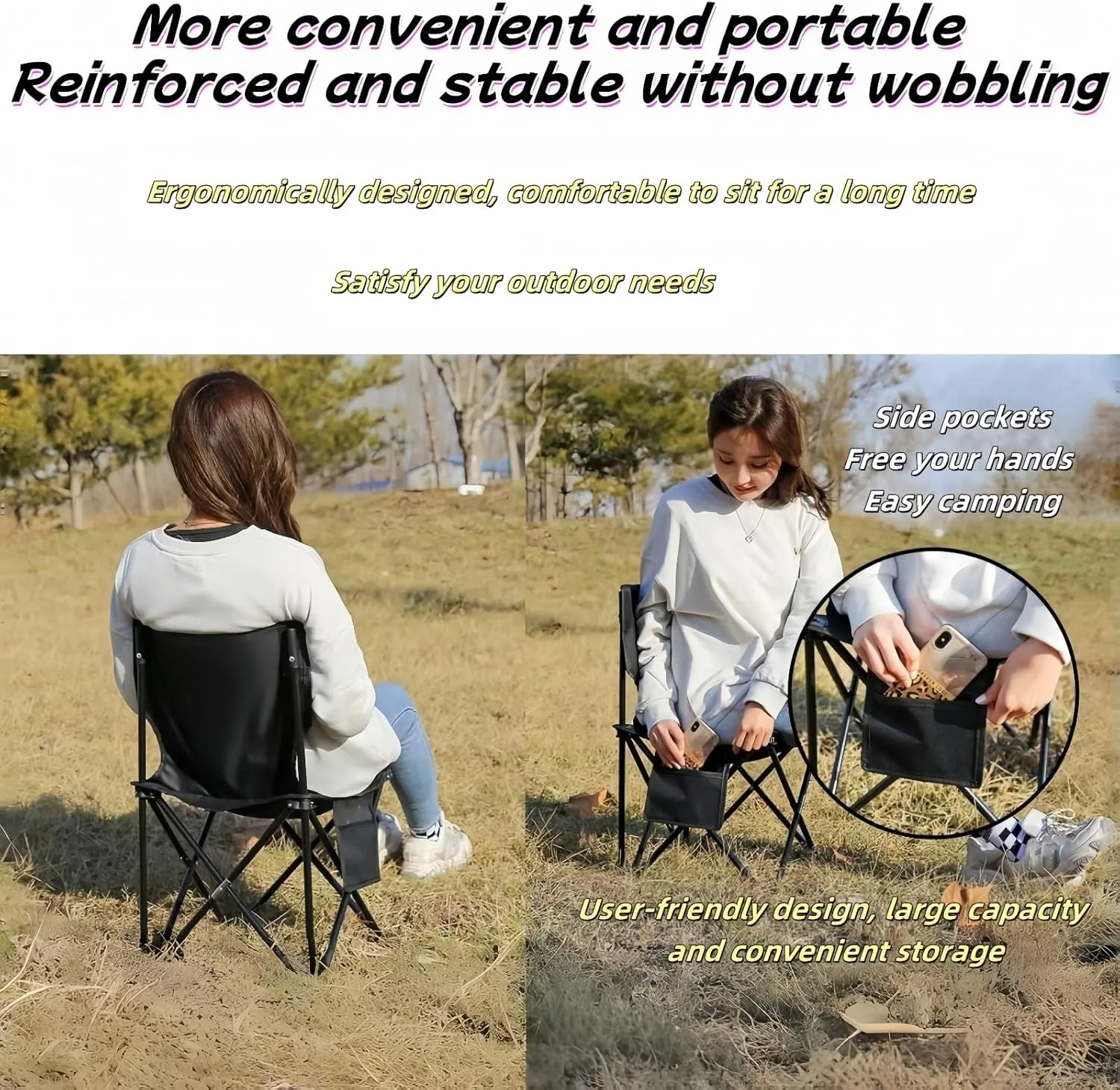 Portable Camping Chair Collapsible Anti-Slip Padded Oxford, Outdoors Versatile Folding Chair with Carry Bag, for Hiking, Fishing, Gardening, Picnic, Beach, Lawn, Outdoor Sports(Blue,Small)