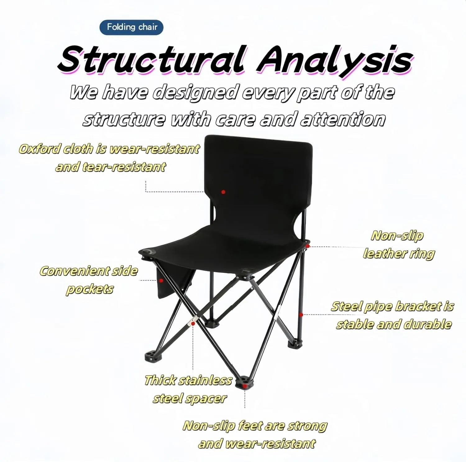 Portable Camping Chair Collapsible Anti-Slip Padded Oxford, Outdoors Versatile Folding Chair with Carry Bag, for Hiking, Fishing, Gardening, Picnic, Beach, Lawn, Outdoor Sports(Blue,Small)