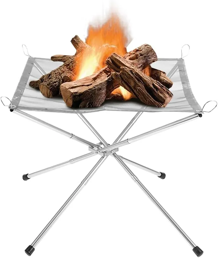 Portable Camping Fire Pit Stainless Steel Mesh, 2025 New Outdoor Portable Folding Grill for Camping Patio Backyard Garden, Collapsible BBQ Grill with Carrying Bag (Medium)