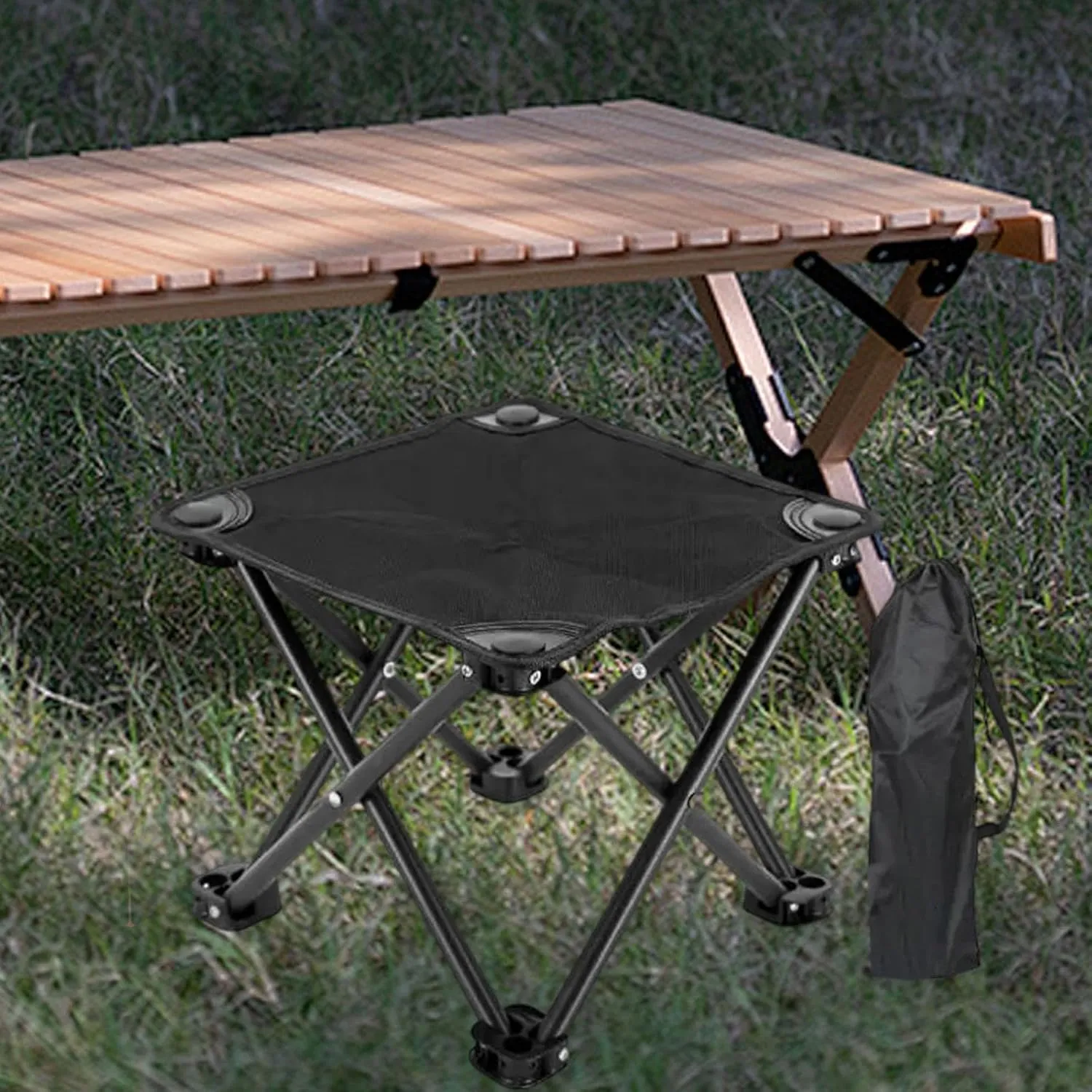 Portable Camping Stool Foldable Footstool Outdoor Folding Chair Multifunction Foot Rest Stool for Travel Park Garden Beach, Black